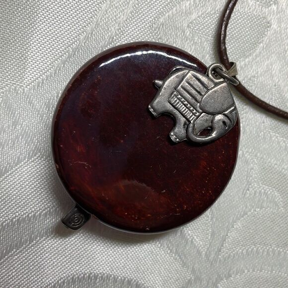 Elephant charm and pendant necklace with elephant toggle clasp on cord - Picture 1 of 7